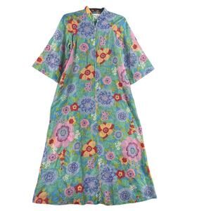 Vtg Stella Fagin House Robe Womens Kaftan Maxi Long Sz M Colorful Zip Pj Union